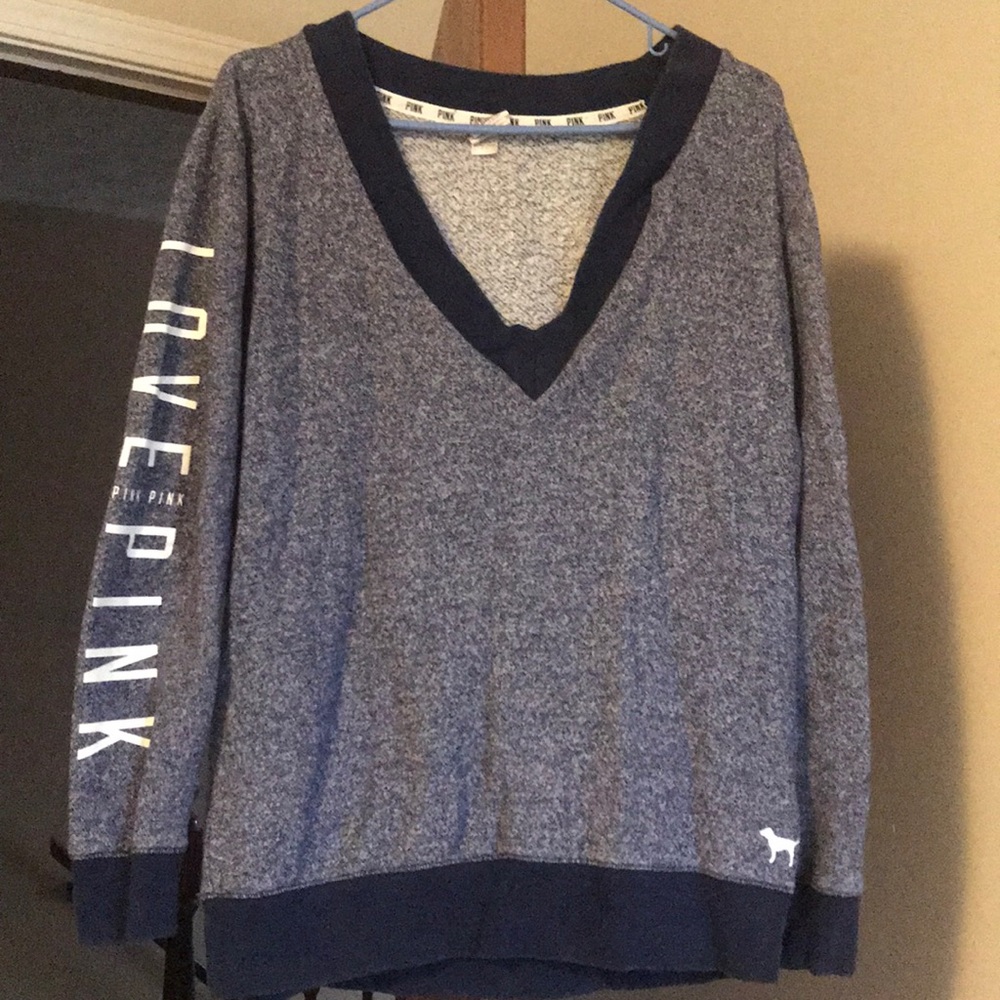 VS Pink V neck sweatshirt in Small. Navy blue.